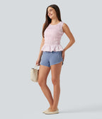 Halara Flex™ Short casual en jean skinny gainant taille haute à ourlet arrondi avec poches