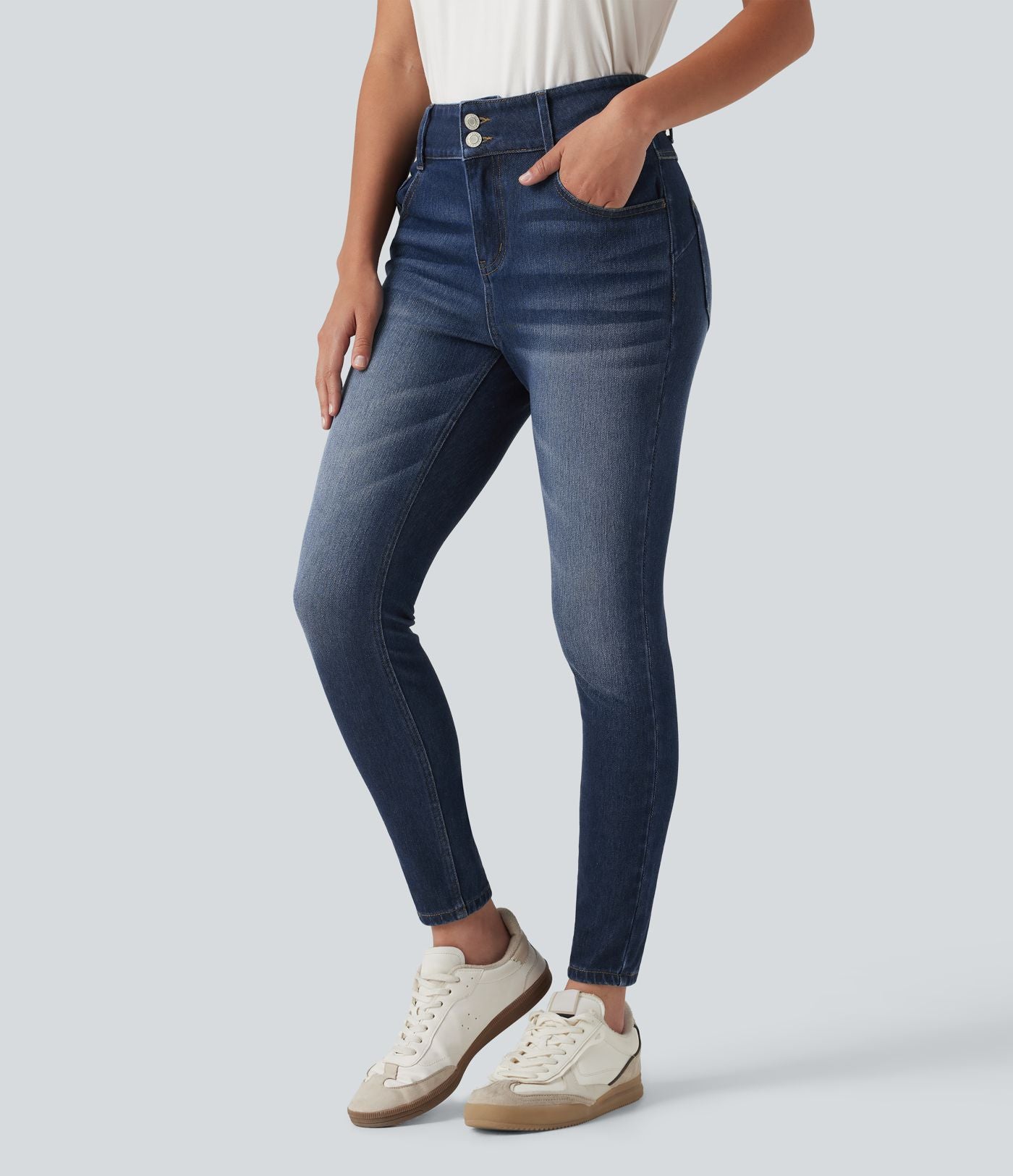 Jean skinny Halara Flex™ taille mi-haute délavé avec poches