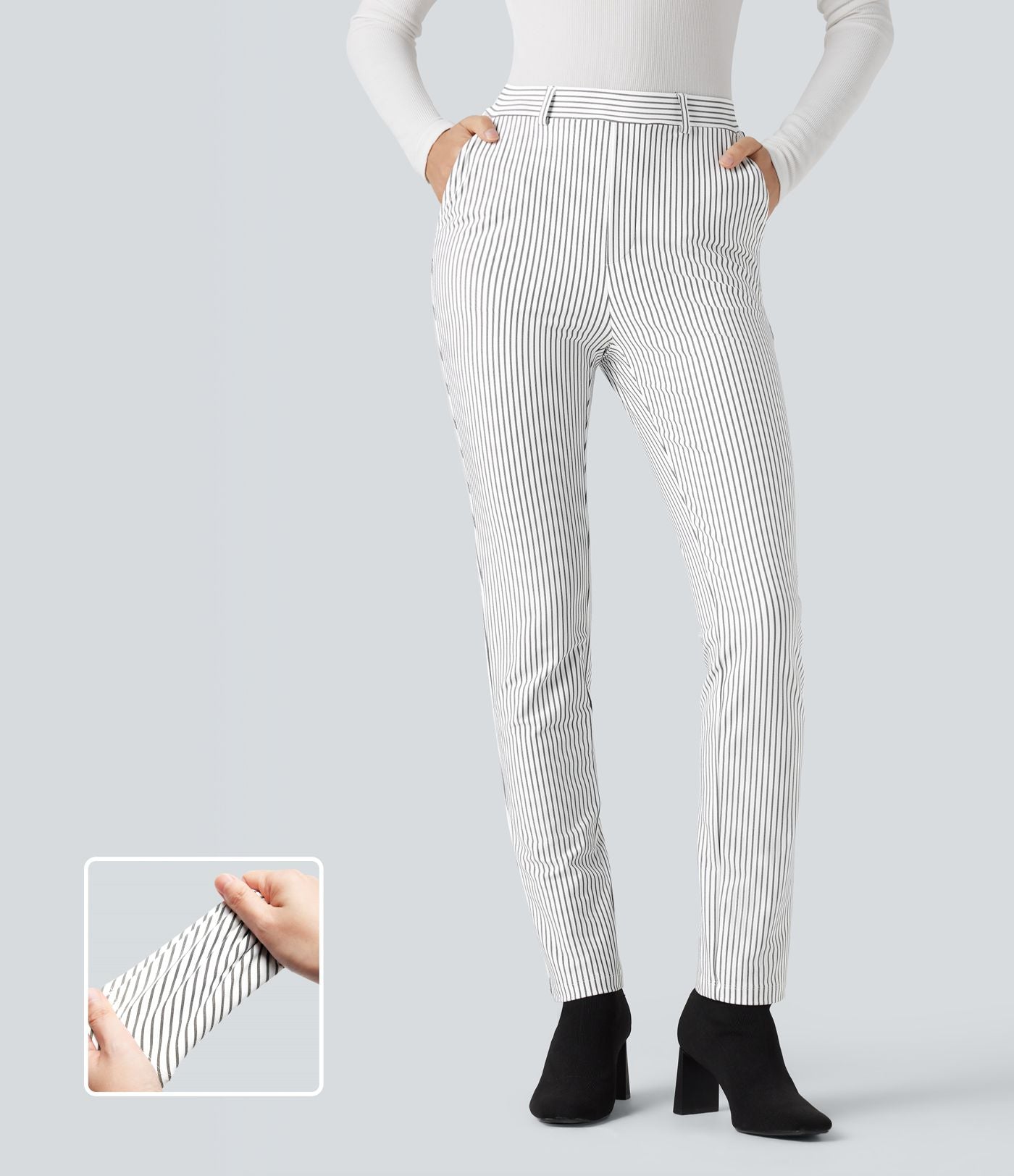 Pantalon de travail Halara Flex™ skinny à rayures, taille haute, avec poches