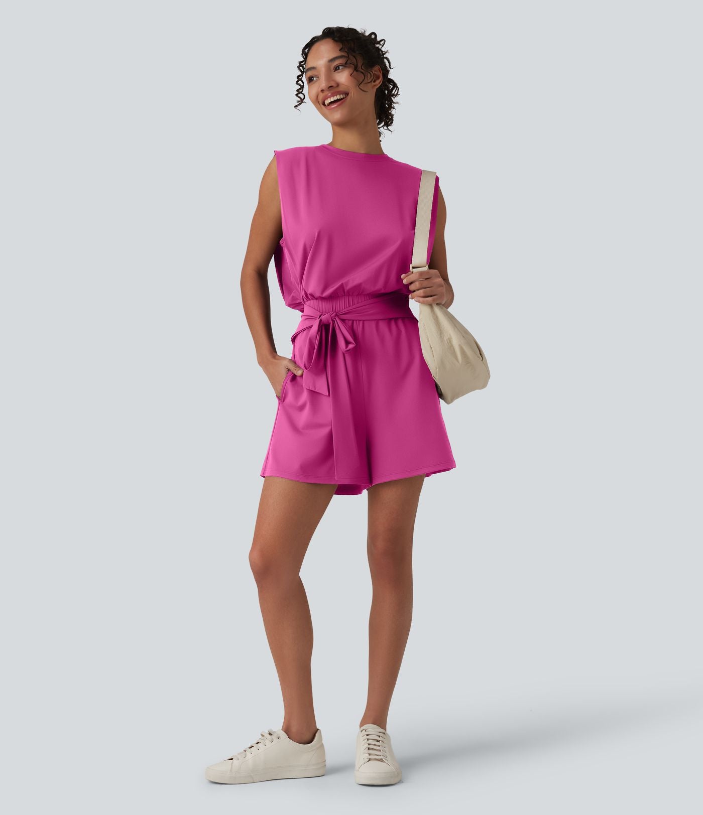 Combishort décontracté col rond sans manches effet frais InstantCool avec nœud frontal et poches, accès facile Easy Peasy, protection solaire UPF50+