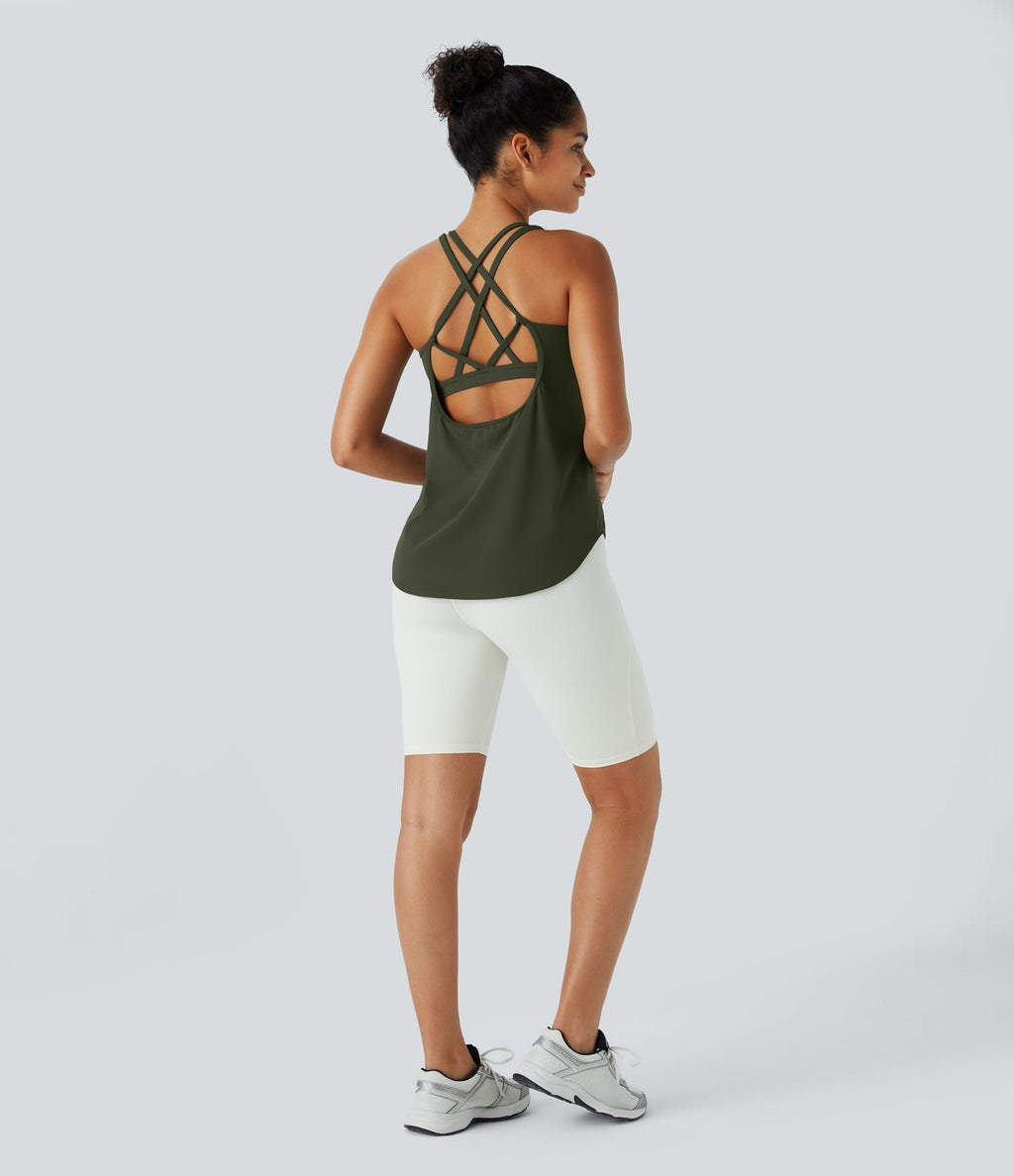 Halara UltraSculpt™ Débardeur De Course à Col en U Dos Nu Ourlet Incurvé Croisé