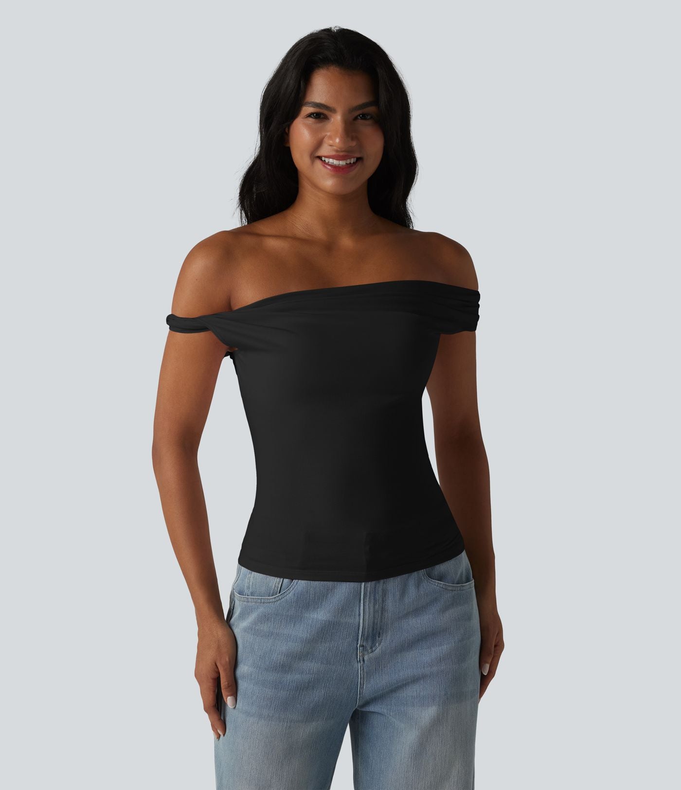 Halara haut décontracté en jersey de coton col bénitier sans manches soutien-gorge intégré bonnets B-DD