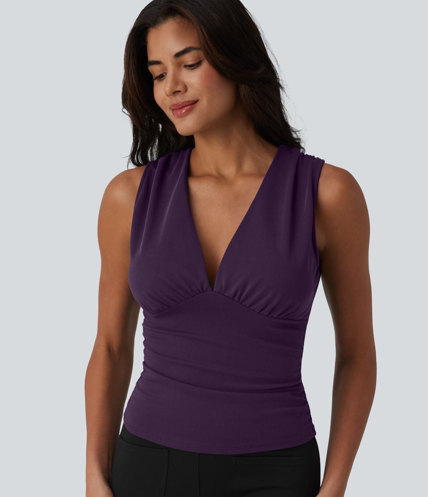 Débardeur tailleur col V avec fronces et brassière intégrée
