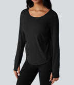 Top de sport yoga 2-en-1 SoftlyZero™ Airy dos nu croisé ourlet arrondi manches longues avec trous pouces - UPF50+