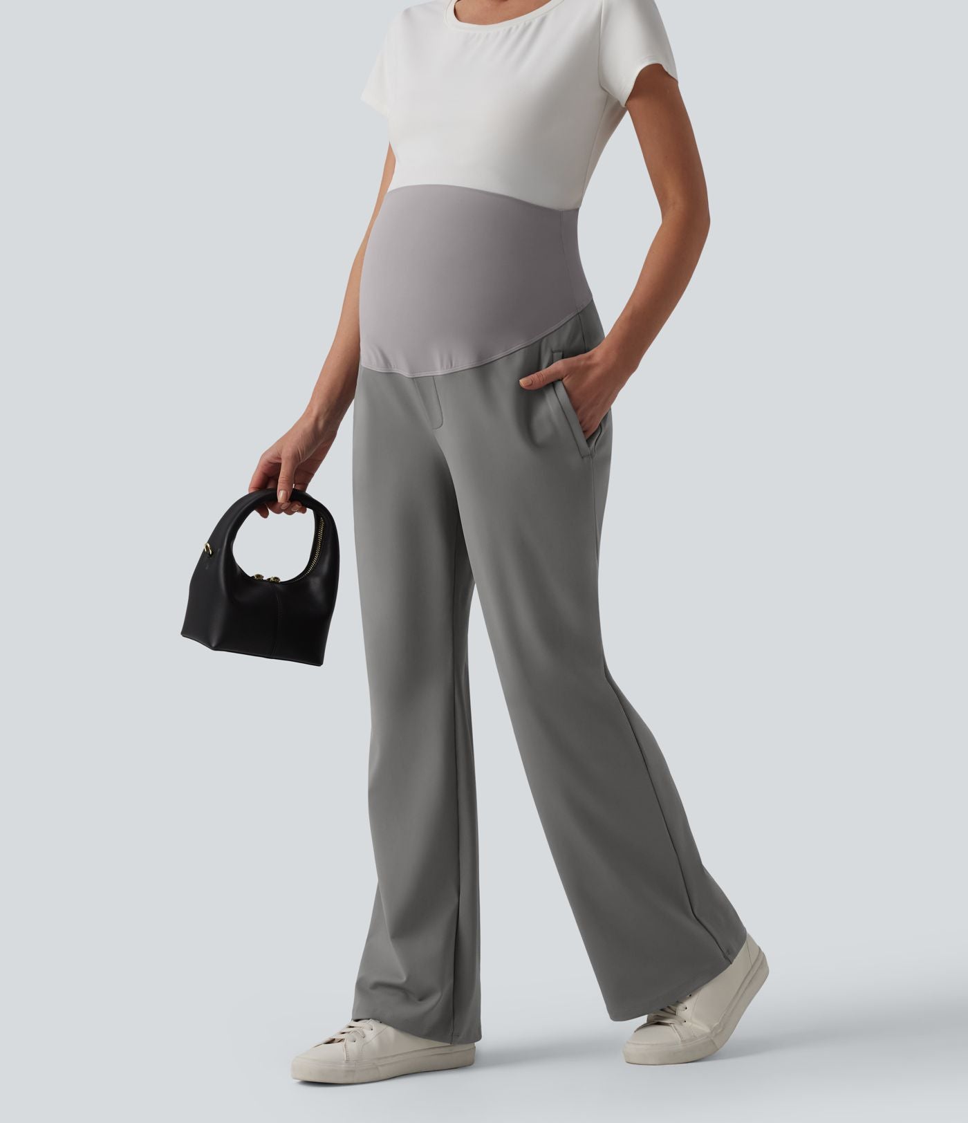 Halara Flex™ DayStretch Pantalon tailleur maternité évasé taille très haute avec poches zippées