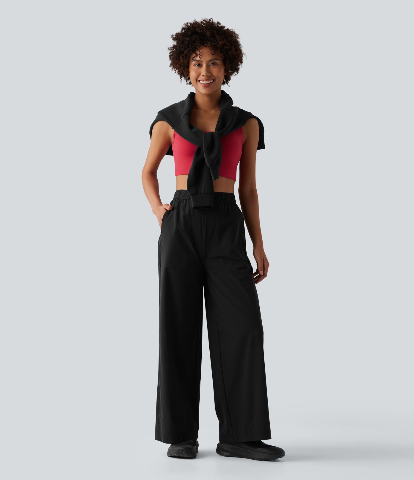 Pantalon sport coupe droite taille mi-haute mesh contrasté effet frais InstantCool séchage rapide avec poches, protection solaire UPF40+