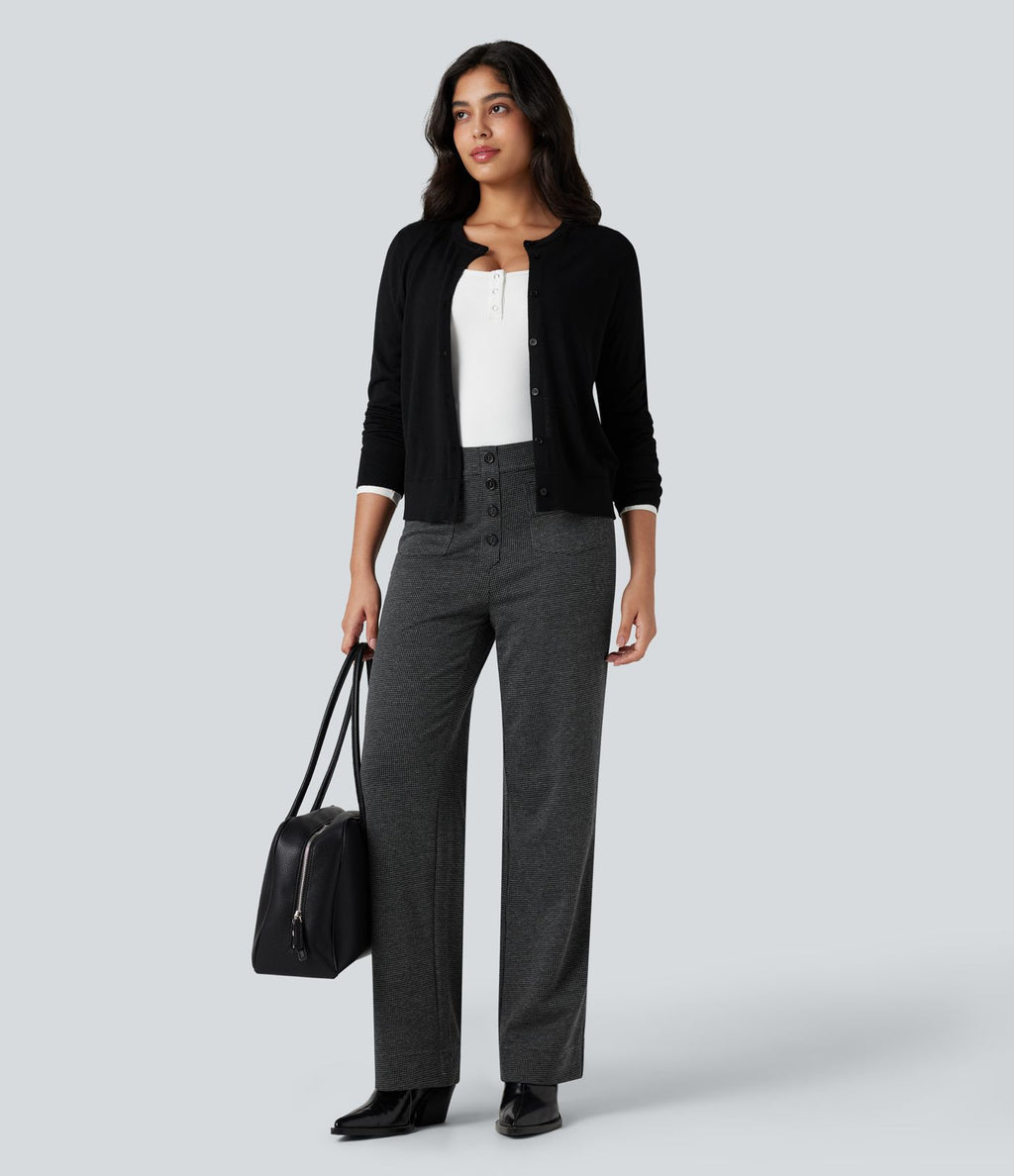 Halara Flex™ Pantalon tailleur pied-de-poule coupe droite taille haute avec poches