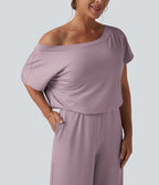 Combinaison casual asymétrique manches courtes avec poches et fente - Easy Peasy