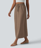 Jupe longue casual aspect lin taille haute avec cordon de serrage