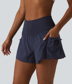 Short de sport ample 2 en 1 taille haute avec poches