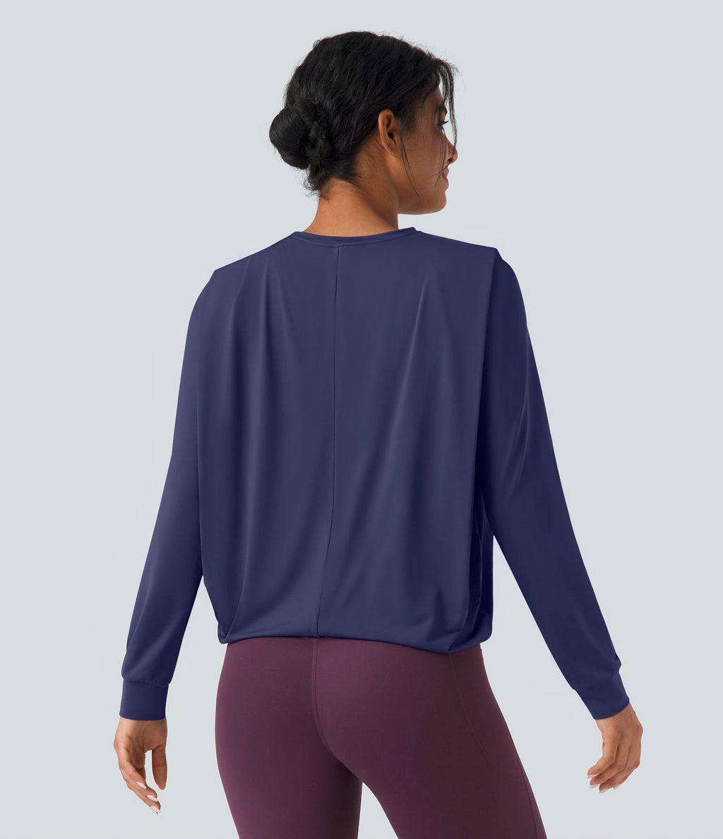 Haut de sport yoga col rond manches longues froncé - UPF50+