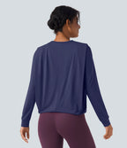 Haut de sport yoga col rond manches longues froncé - UPF50+