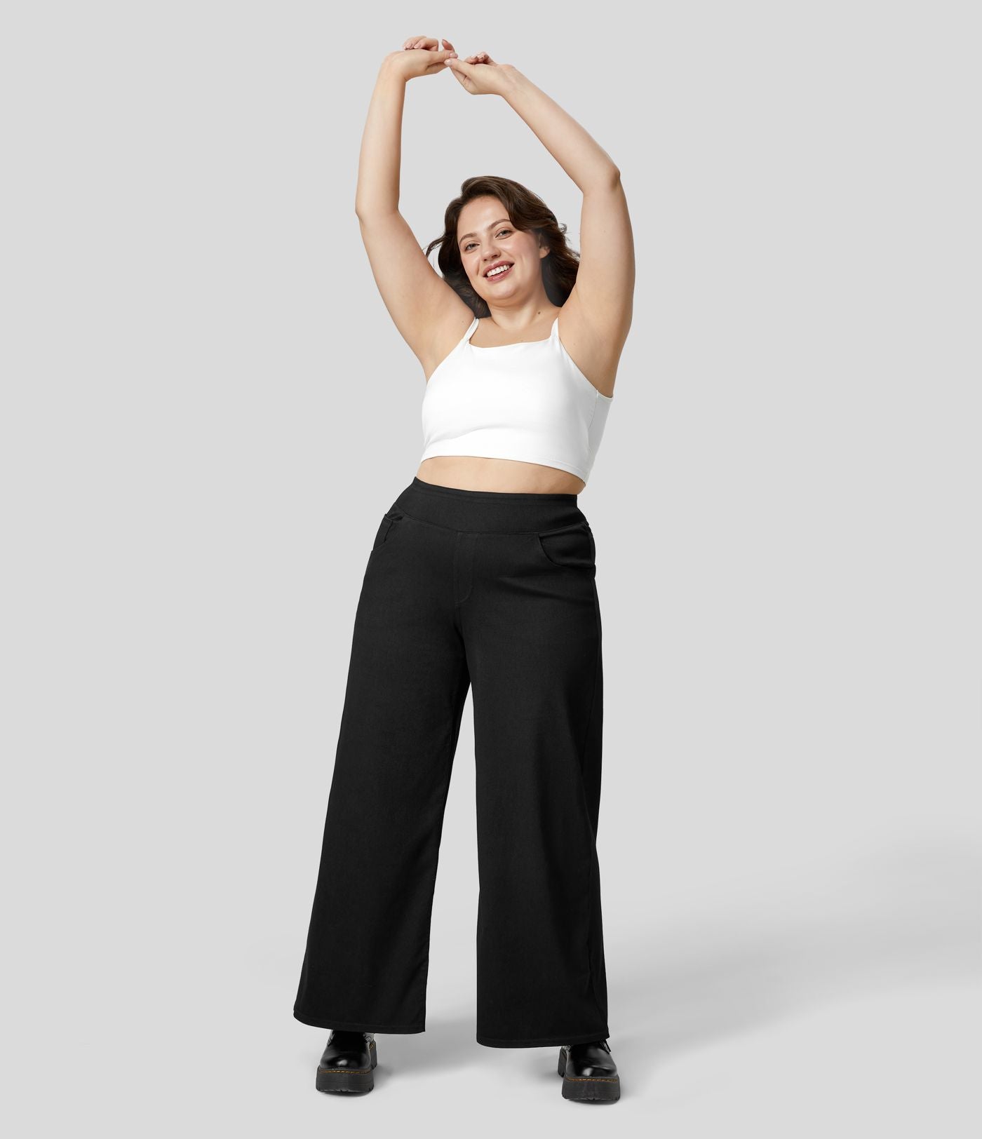 Halara Flex™ High Waisted Multiple Pockets Wide Leg Loose Stretchy Knit Casual Plus Size Jeans