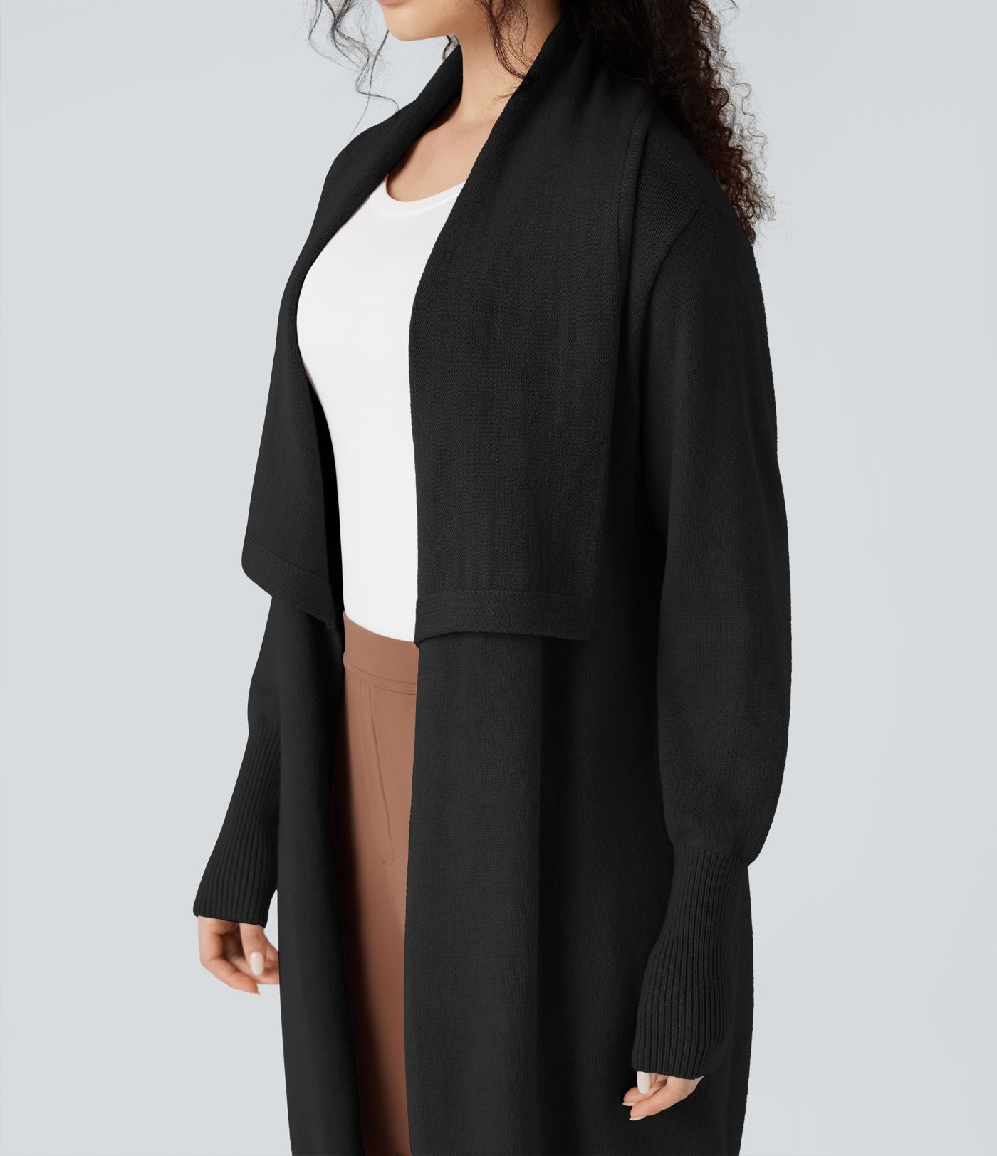 Cardigan long col tailleur manches longues avec poches