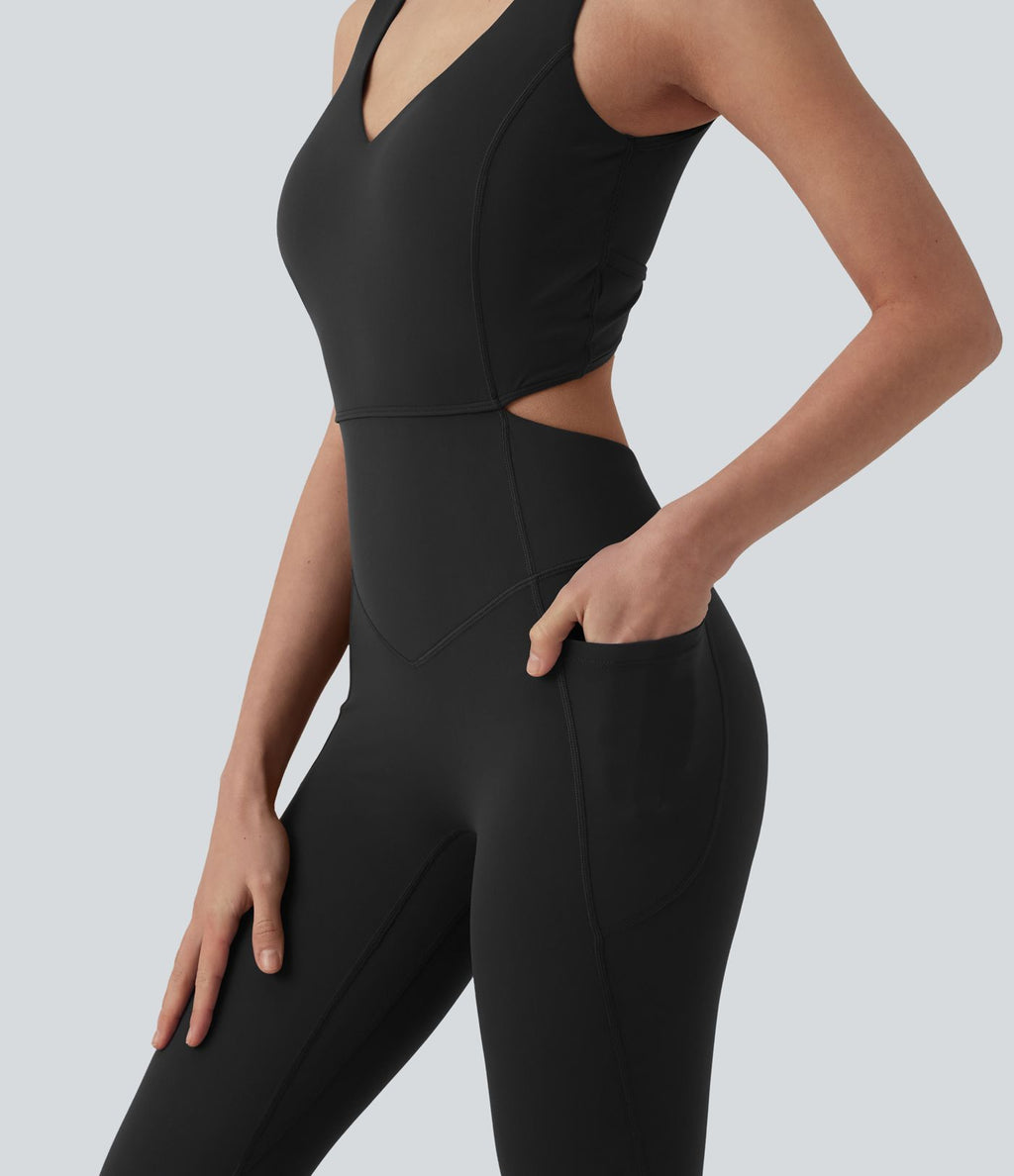 Combinaison d'entraînement Halara UltraSculpt™ gainante évasée avec coussinets fixes et poches - Édition Easy Peasy