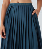 Jupe midi casual taille haute plissée séchage rapide avec poches