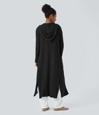 Cardigan long casual à capuche, manches longues et poches