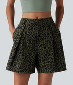 Short ample casual imprimé léopard taille mi-haute 12,5 cm avec poches