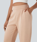 Pantalon décontracté taille haute coupe tonneau avec poches
