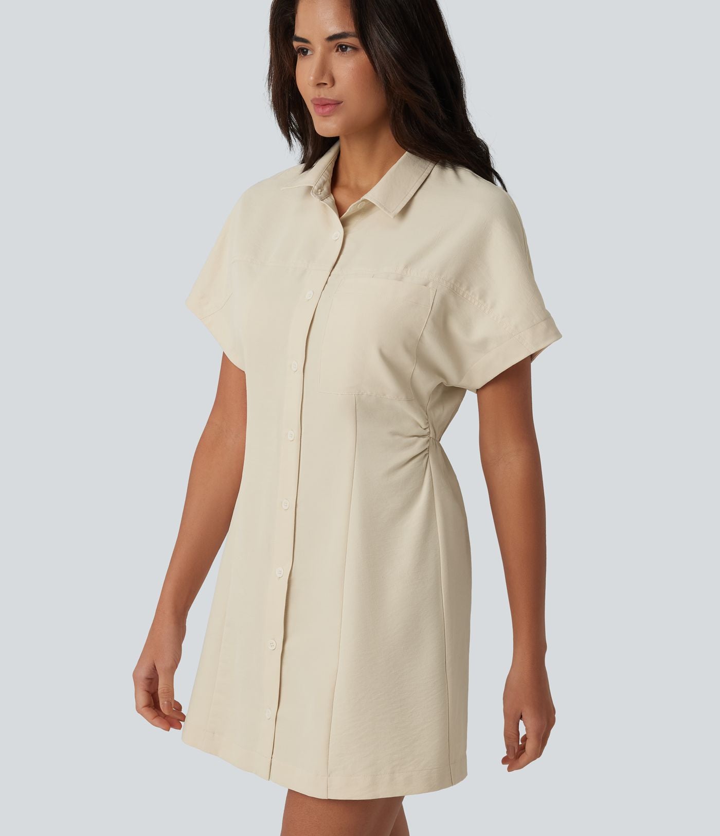 Robe chemise mini bureau à manches courtes avec poche