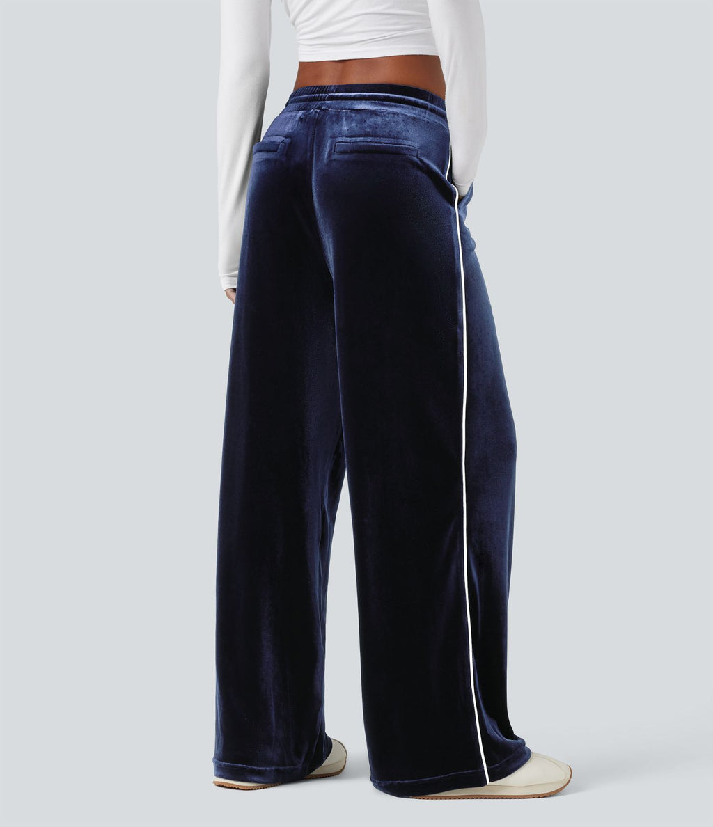 Pantalon décontracté droit en velours, taille mi-haute, avec cordon et poches