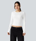T-shirt court slim col rond manches longues