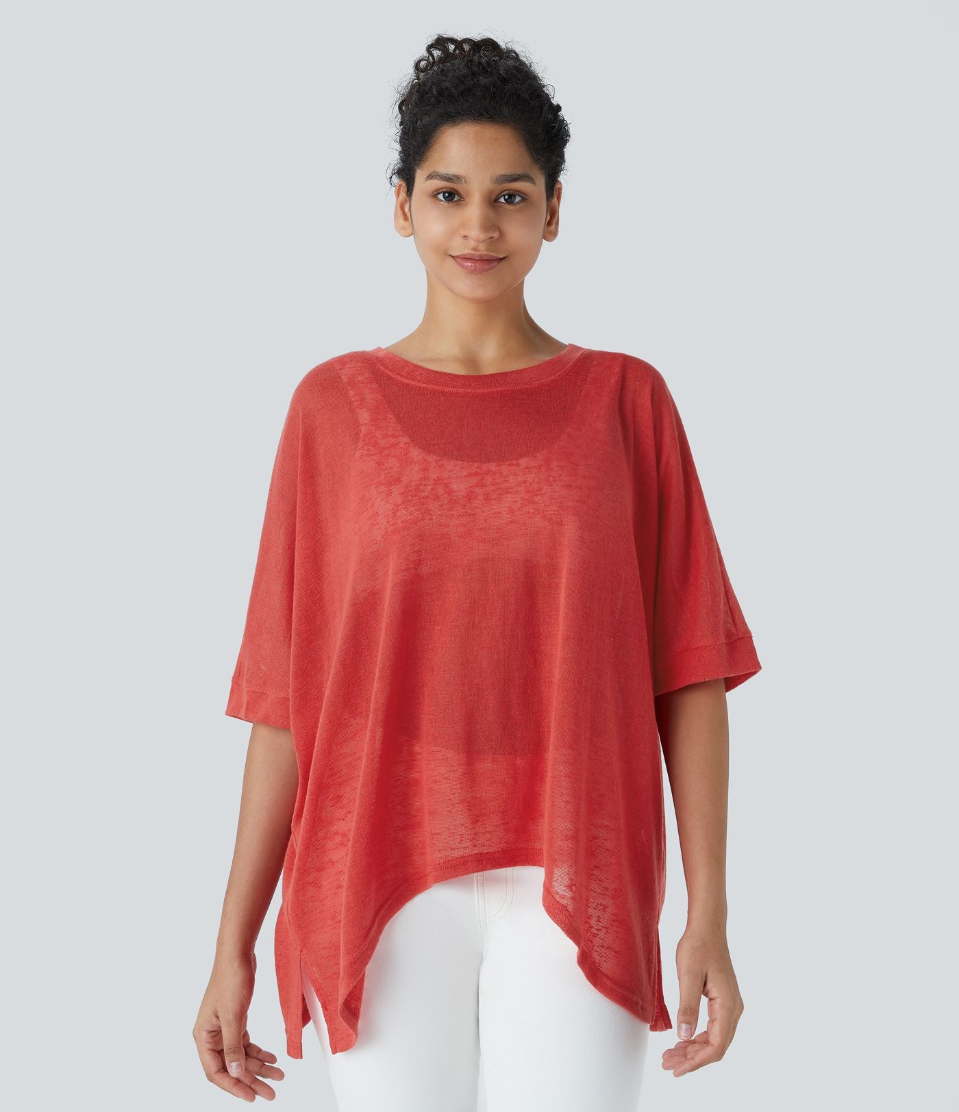 Top Casual Oversize Asymétrique Ourlet Fendu Transparent