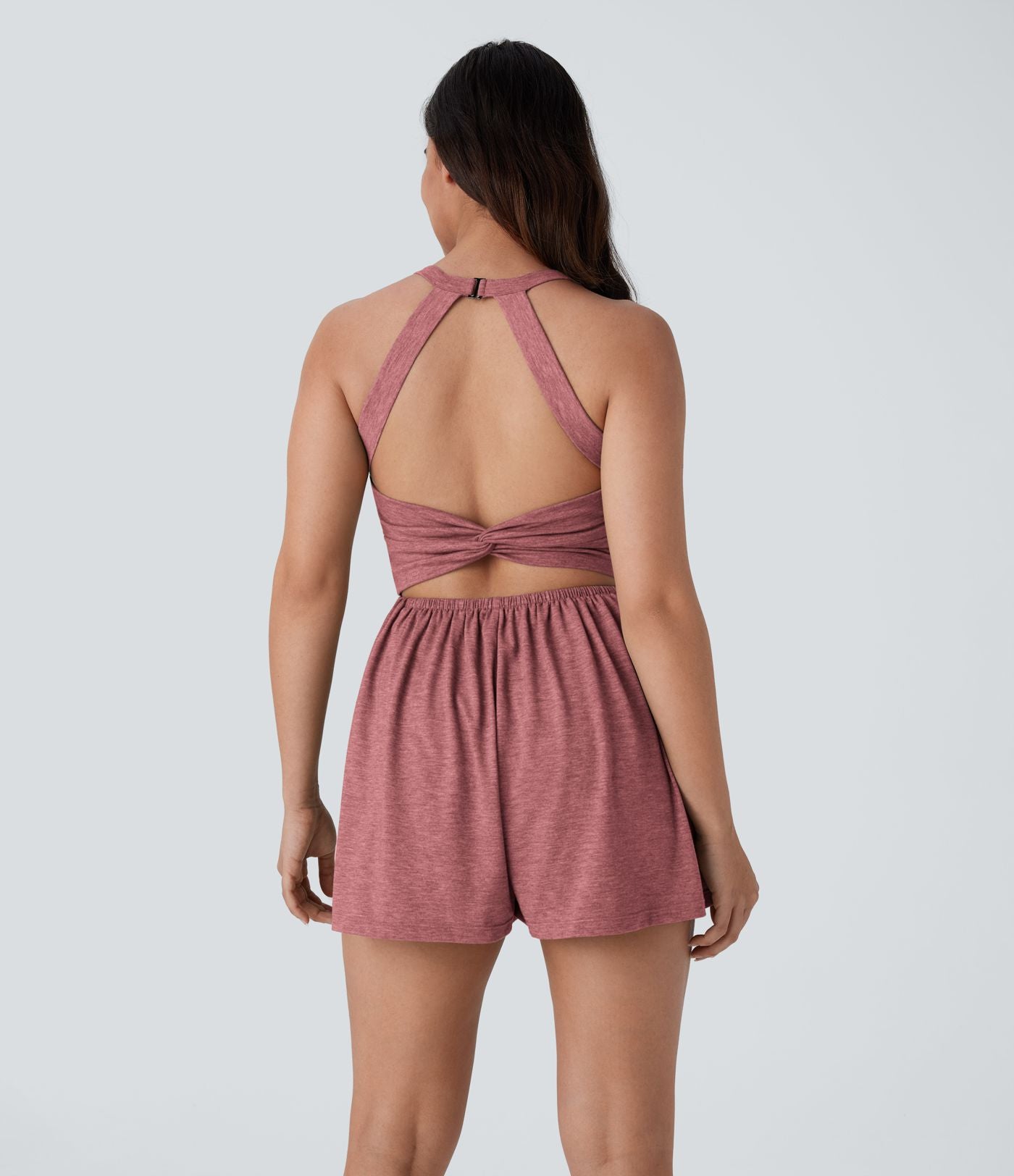 Combishort de villégiature 2-en-1 à dos nu, design torsadé, poches latérales - Édition Easy Peasy