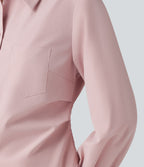 Chemise décontractée manches longues ourlet arrondi avec poche
