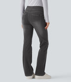 Halara Flex™ Jean bootcut décontracté extensible délavé taille haute à poches multiples