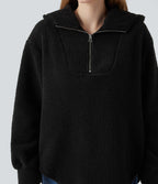 Sweat-shirt sherpa oversize à capuche et demi-zip avec ourlet arrondi et poches