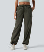 Pantalon cargo casual droit taille mi-haute avec cordon de serrage et poches