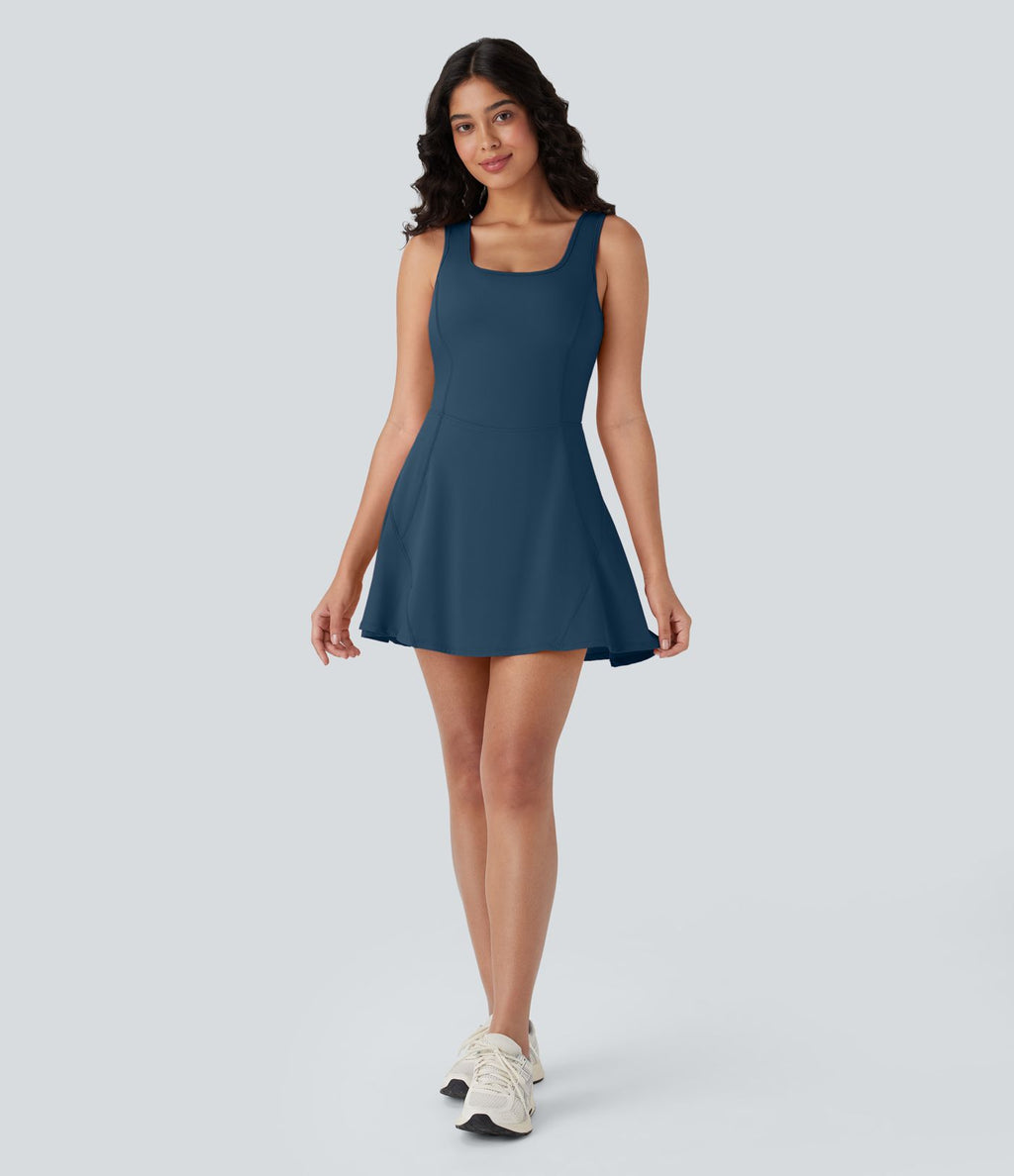 Softlyzero™ Airy Robe Sport de danse courte 2-en-1 avec dos nu croisé, encolure en U et poches latérales