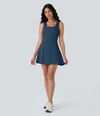 Softlyzero™ Airy Robe Sport de danse courte 2-en-1 avec dos nu croisé, encolure en U et poches latérales