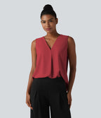 Blouse esprit bureau oversize défroissage facile, sans manches et col V
