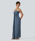 Robe longue dos nu à nouer avec soutien-gorge intégré et poches
