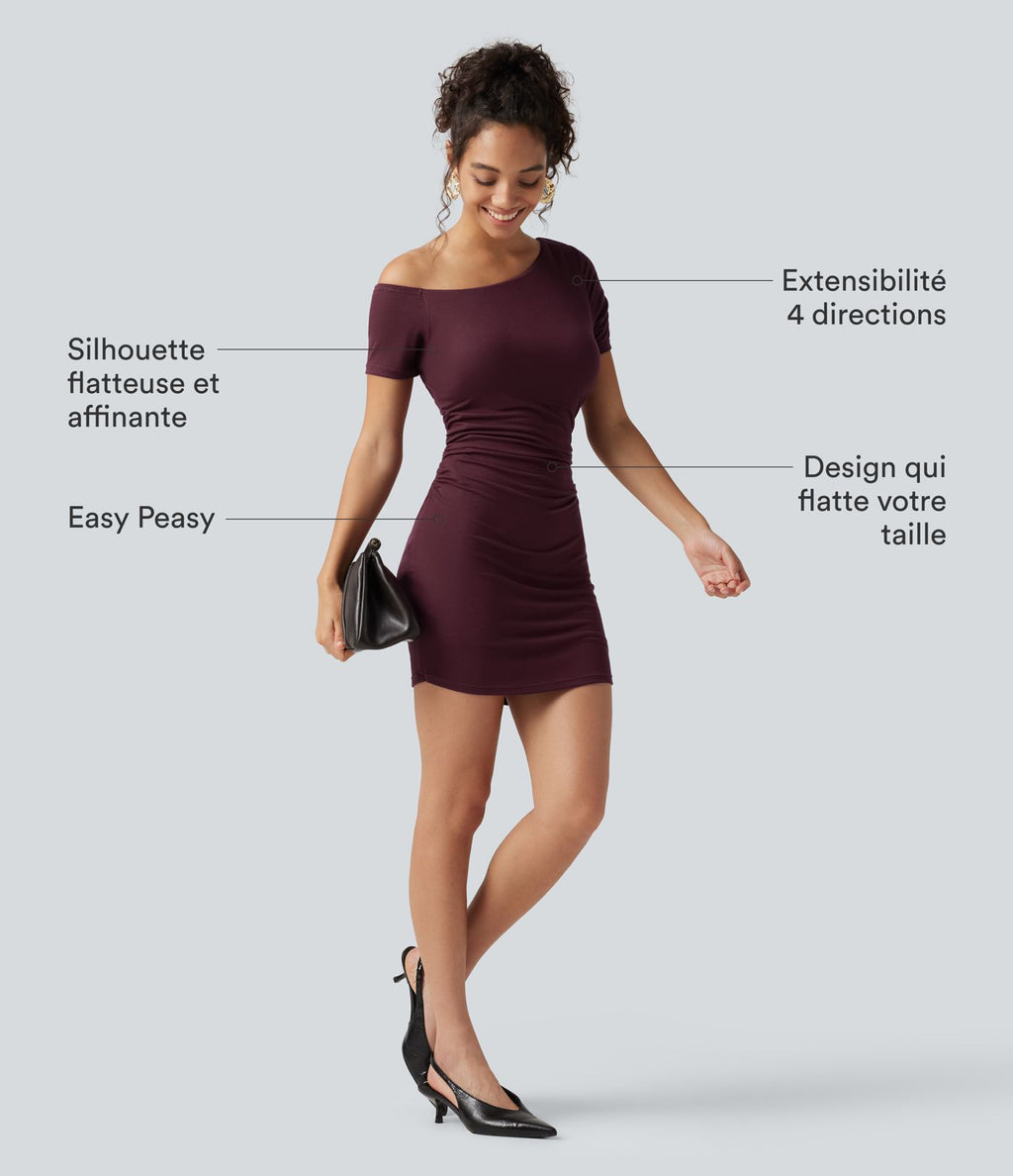 Robe-short mini moulante côtelée asymétrique accès facile Easy Peasy avec coussinets amovibles, poches et bonnets B à E