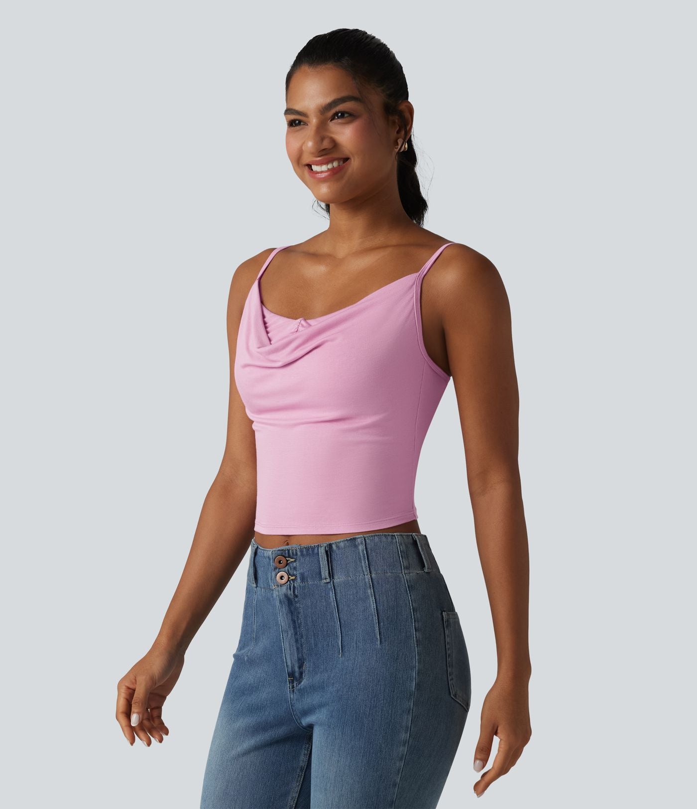Débardeur casual en maille côtelée col bénitier bretelles réglables avec soutien-gorge intégré