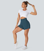 Short 7,5cm Yoga 2 en 1 Super Taille Haute Poches Arrière Poches Cachées Latérales