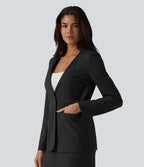 Blazer buerau manches longues en mélange de lin avec poches