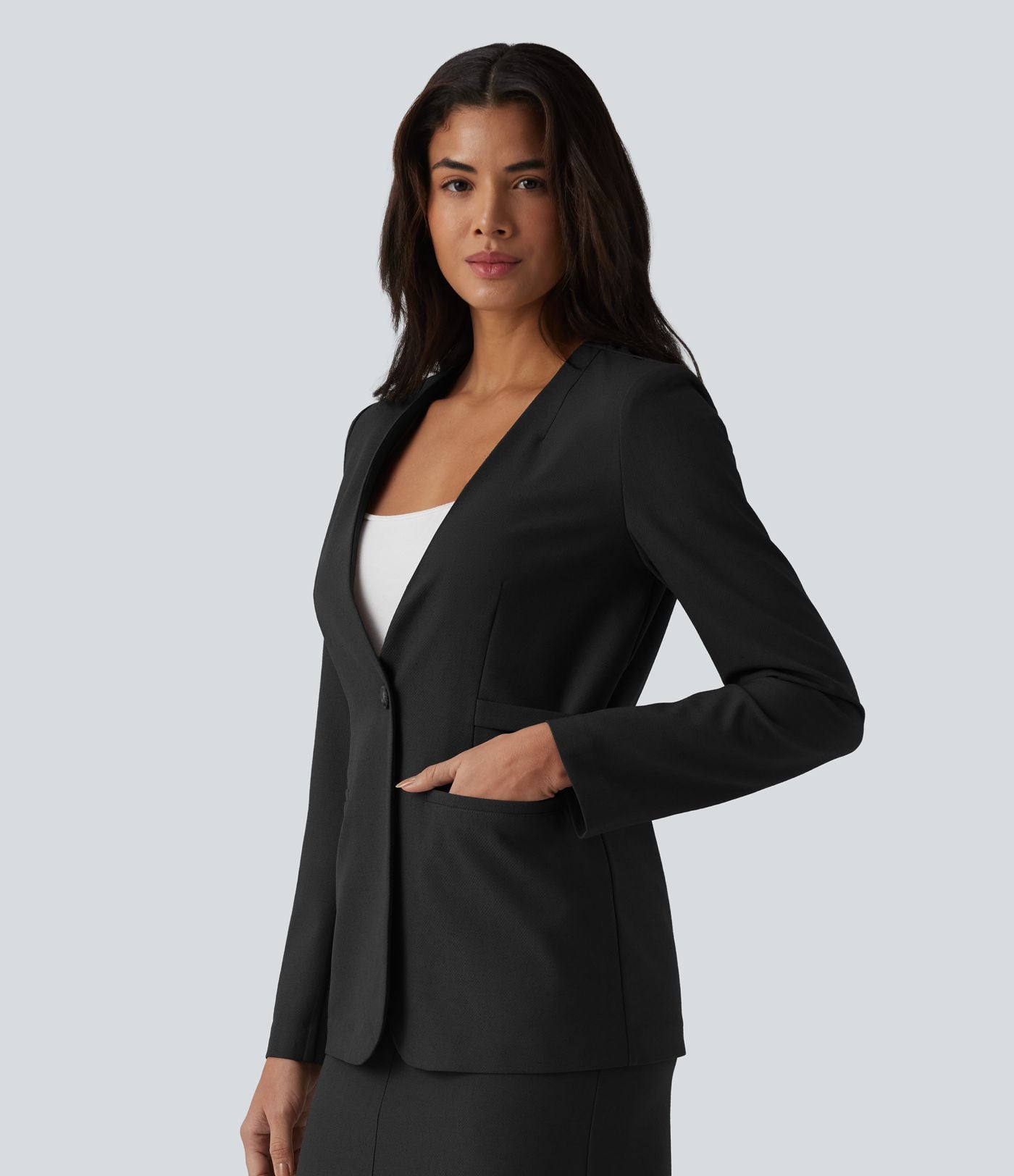 Blazer buerau manches longues en mélange de lin avec poches