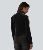 Veste casual en velours à rayures col cheminée et manches longues
