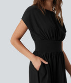 Robe de travail mini Breezeful™ manches chauve-souris courtes fluide séchage rapide avec poches latérales