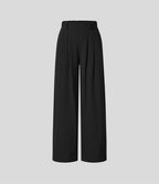 Pantalon Fluide Large Taille Haute Poches Latérales Palazzo Solide Casual Linen-Feel