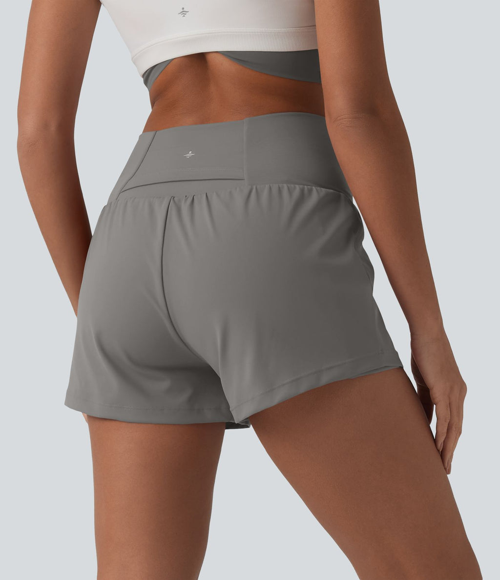 Short de yoga 2-en-1 SoftlyZero™ Airy croisé taille haute 7,5 cm effet frais InstantCool avec poches
