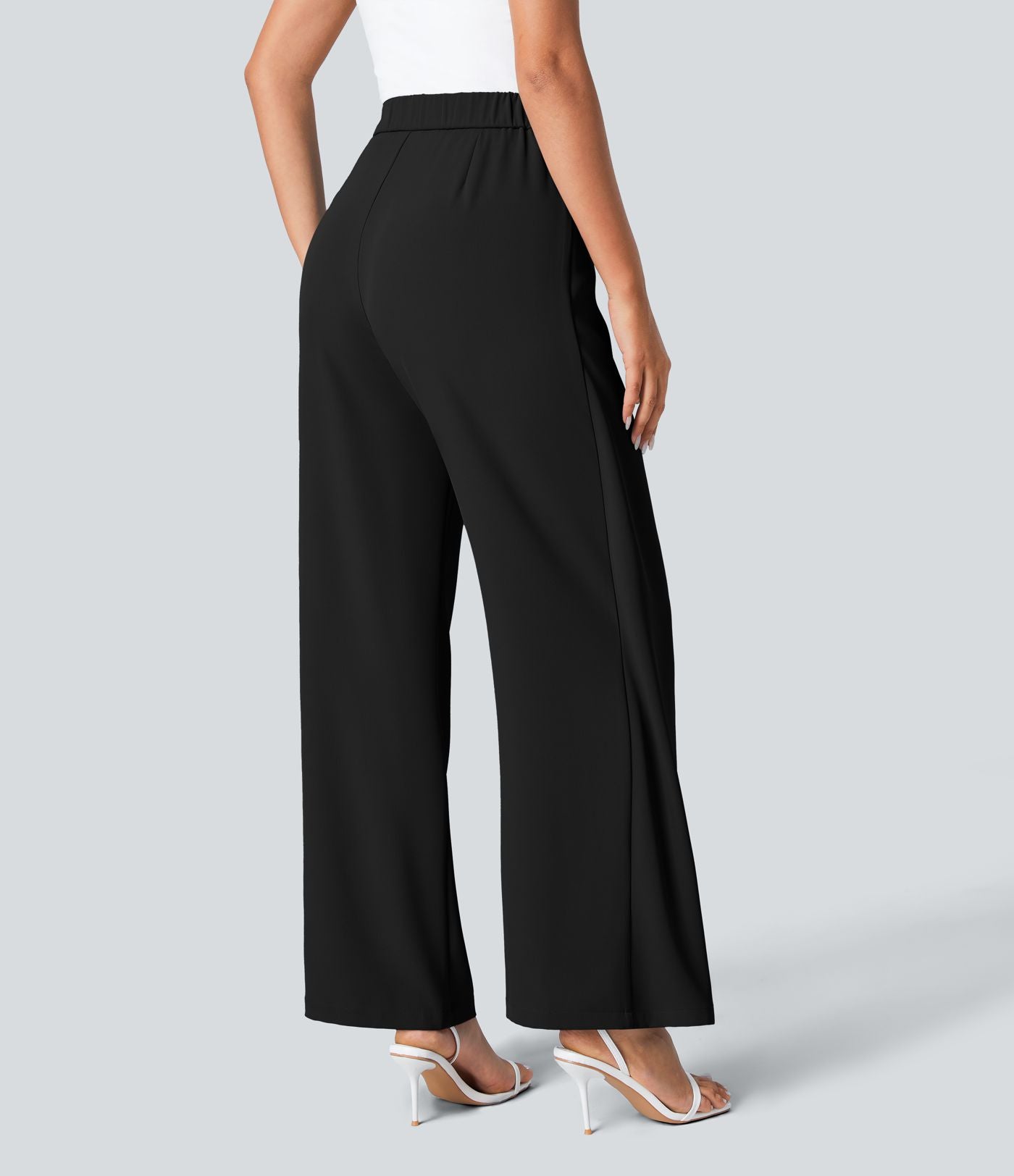 Pantalon Tailleur Large Fluide Taille Haute Fermeture Éclair Invisible