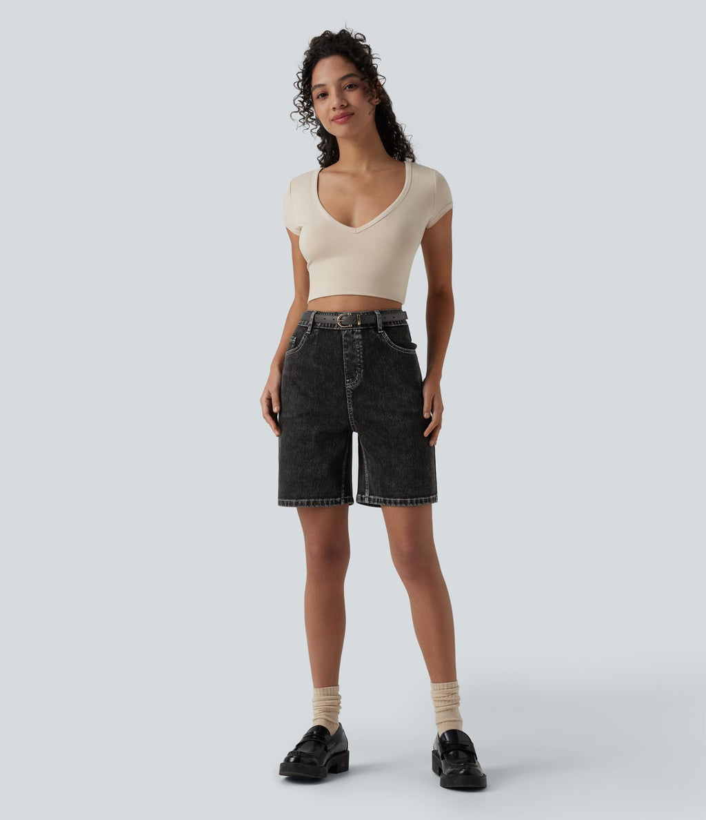 Short en jean Halara Flex™ taille haute décontracté 17,5 cm avec poches
