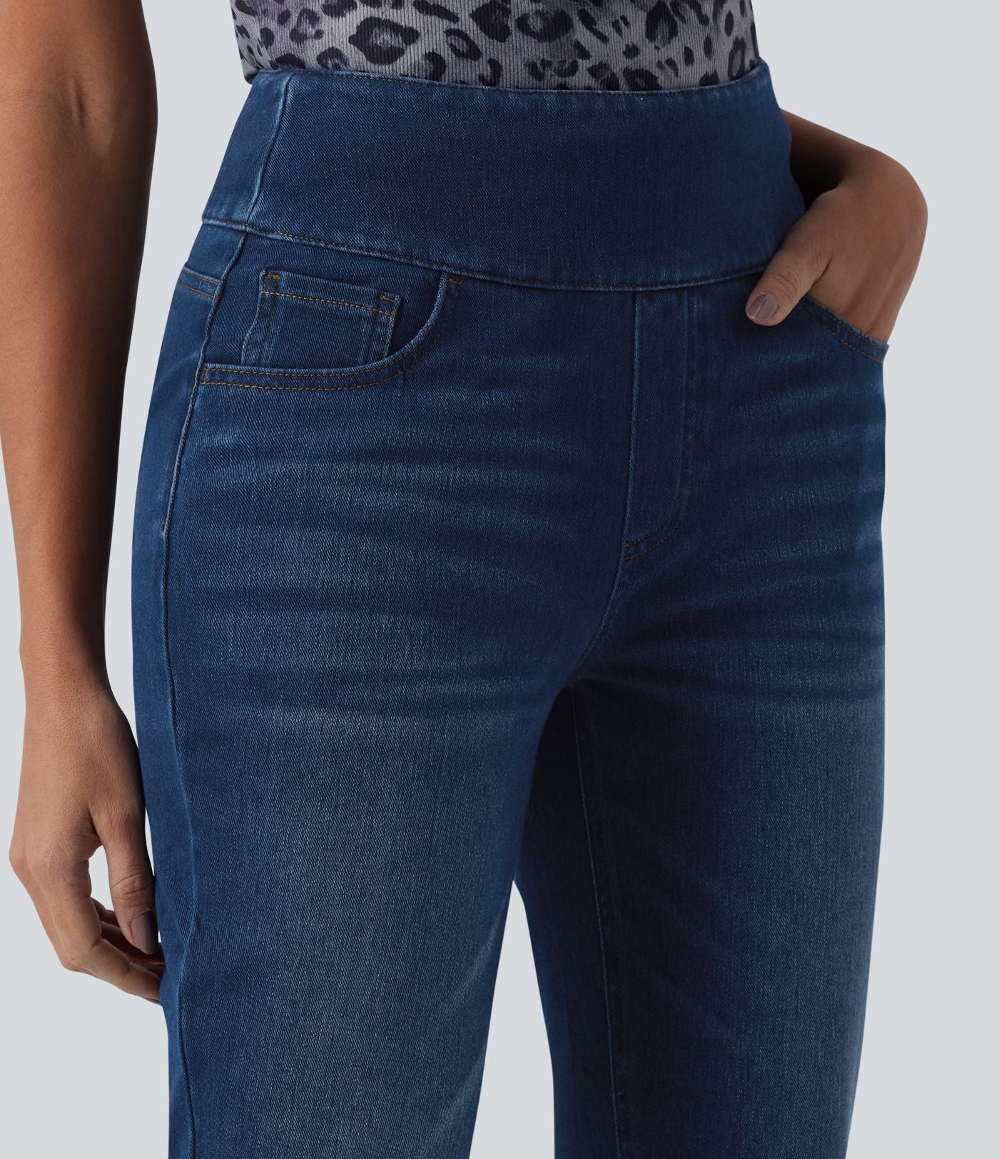 Halara Flex™ Jean 7/8 casual taille haute ventre plat à ourlet retroussé, avec poches