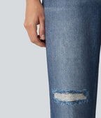 Pantalon de jogging taille haute en molleton French Terry imprimé jean avec poches