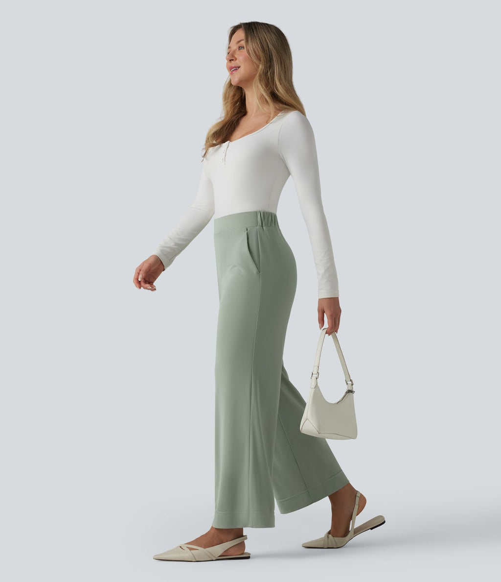Pantalon tailleur taille haute à jambes droites avec poches